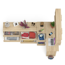 Стол угловой компьютерный Мори МС-16 левый с навесной книжной полкой и комодом МК1380.6