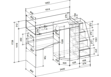 Кровать-чердак с угловым шкафом и столешницей Ridgimmi 11