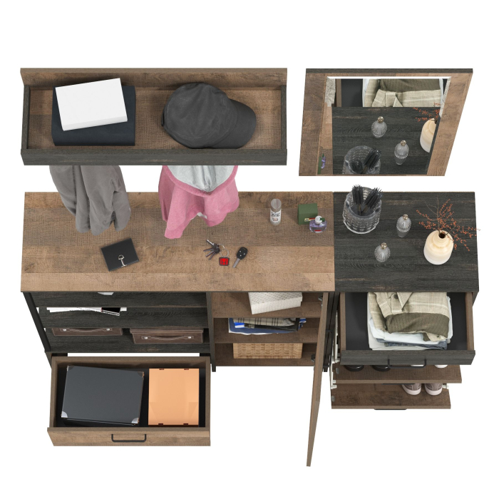 Прихожие, Комод с дверкой с высокой тумбой для обуви с зеркалом и вешалкой Трувор