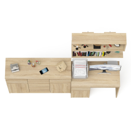 Навесная полка 900 Мори со столом компьютерным МС-1 левый и комодом МК1200.4