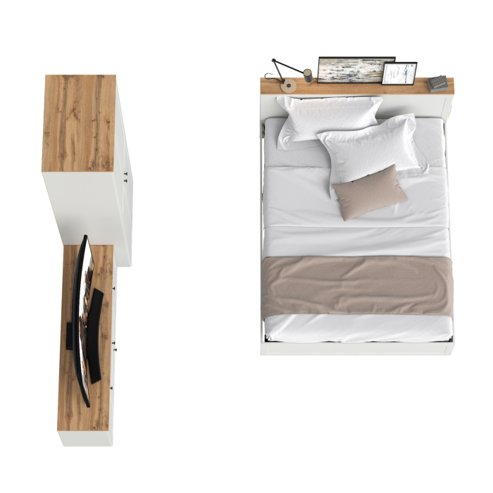 Спальные гарнитуры, Кровать двухспальная с ортопедическим основанием Остин и шкаф для одежды 13.224 с тумбой под ТВ