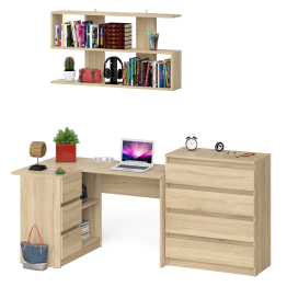 Стол компьютерный Мори МС-16 с тремя ящиками слева с книжной полкой на 1200 и комод на 4-ре ящика