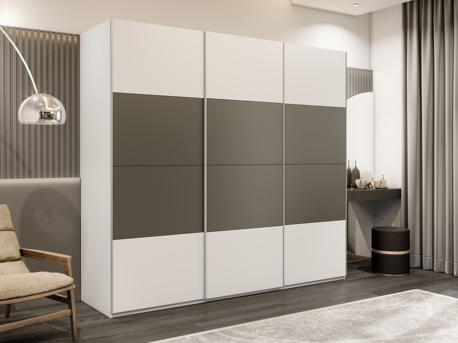 Шкафы-купе 3-х дверные, Шкаф-купе Эста 3-х дверный ДСП/Стекла хаки/Доводчик 240х66х240