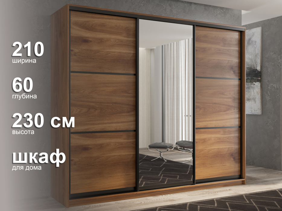 Шкафы-купе 3-х дверные, Шкаф-купе 3х дверный Кааппи 2 210х60