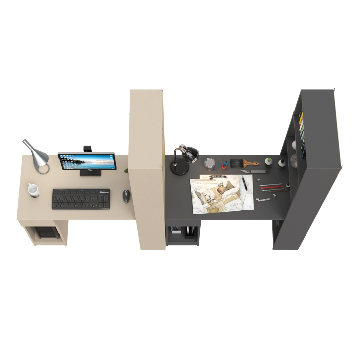 Прямые компьютерные столы, Два письменных стола Лайт 10.01 со шкафом с полками