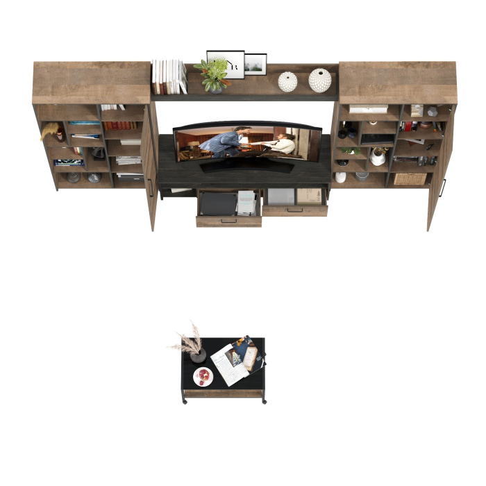 Стенки для гостиной, Модульная мебель для гостиной в стиле лофт Трувор № 142 с журнальным столиком