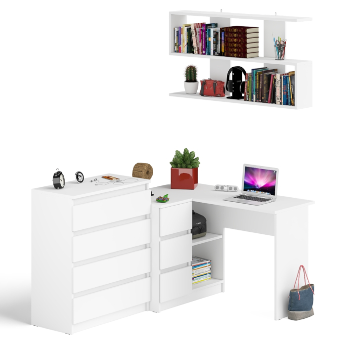 Домашние кабинеты, Стол компьютерный Мори МС-16 с тремя ящиками слева с книжной полкой на 1200 и комод на 4-ре ящика
