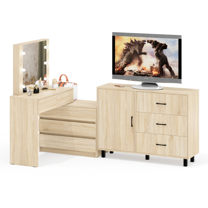 Туалетные столики, Угловой туалетный столик с подсветкой 110 и тумба-комод дверка и 3 ящика 122-1204