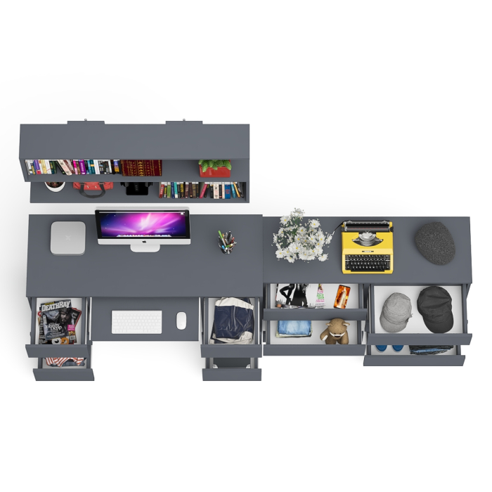 Домашние кабинеты, Широкий комод Мори на шесть ящиков с двутумбовым столом МС-2 и открытой полкой