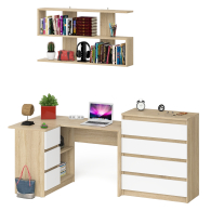 Домашние кабинеты, Стол компьютерный Мори МС-16 с тремя ящиками слева с книжной полкой на 1200 и комод на 4-ре ящика