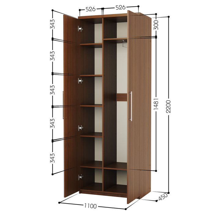 Для одежды, Шкаф комбинированный Мелодия МК-22 110х45