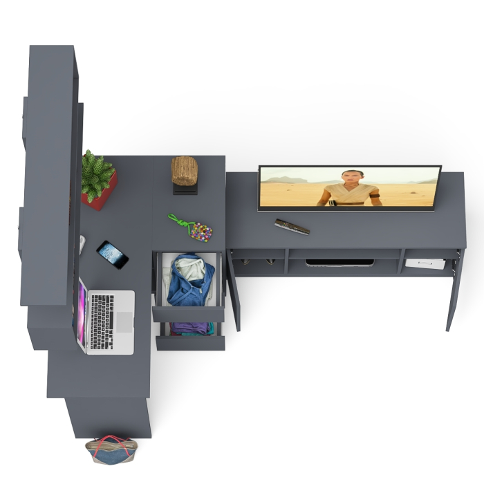 Домашние кабинеты, Стол угловой компьютерный Мори МС-16 правый с книжной полкой и ТВ-тумбой МТВ1200.1