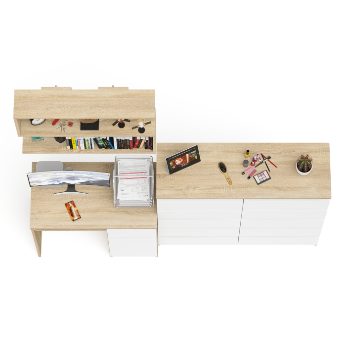 Домашние кабинеты, Стол компьютерный Мори МС-1 правый с комодом на 10-ть ящиков и навесной полкой 900