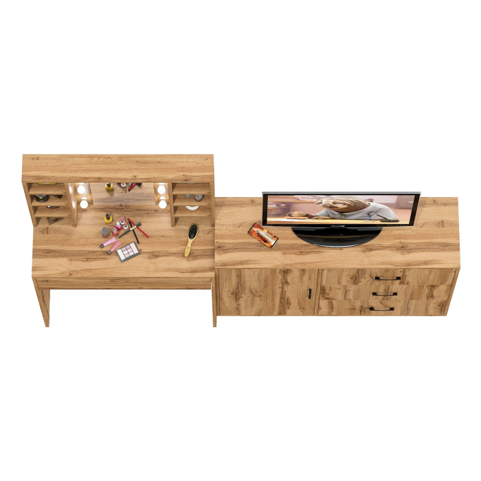 Туалетные столики, Туалетный столик с подсветкой 115 и комод с дверкой и 3-мя ящиками 122-1204