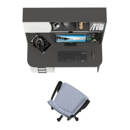 Стол компьютерный с надстройкой Сигма и компьютерное кресло серое