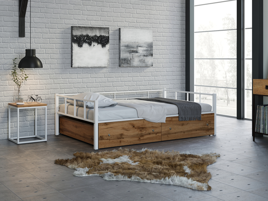 Кровати 120х190, Полутороспальная кровать Арга 120 ящики дуб крафт табак