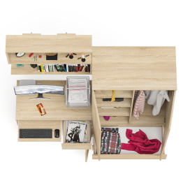 Стол компьютерный с ящиком МС-1 правый с навесной полкой и шкаф-комод МШ900.1 Мори