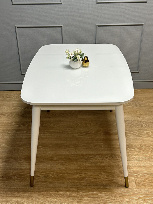 Обеденные столы, Стол Kenner K1250 раздвижной, стекло белое глянец