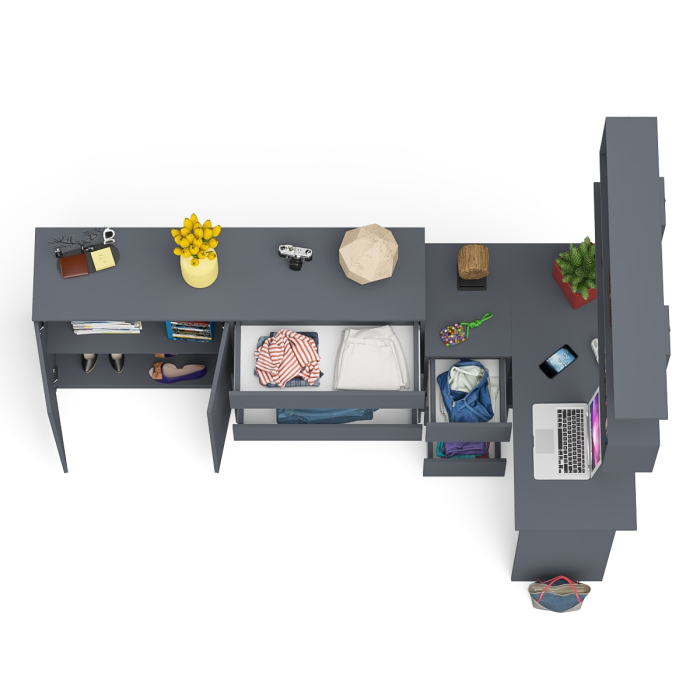 Домашние кабинеты, Угловой компьютерный стол с тремя ящиками Мори МС-16 левый с тумбой-комодом и книжной полкой