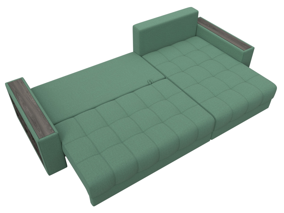 Диваны угловые в гостиную, Диван угловой с декором и полкой Лига-050 НПБ, рогожка Амур