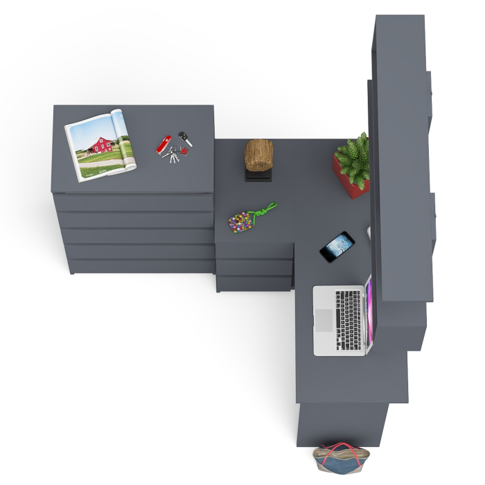 Домашние кабинеты, Угловой компьютерный стол Мори МС-16 левый с навесной полкой и высоким комодом на 5-ть ящиков