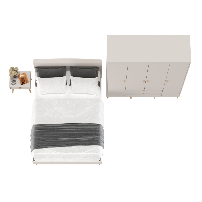 Спальные гарнитуры, Прикроватная тумбочка Афина с кроватью двуспальной 1400 и шкаф-комод 4-х дверный