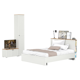 Кровать со спальным местом 1600 с ортопедическим основанием с тумбой и шкаф-пеналом Остин