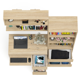 Рабочий стол Мори МС-6 правый с открытой полкой и стеллаж-комод МСТ600.3