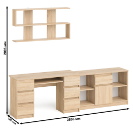 Стол письменный двухтумбовый Мори МС-2 с навесной открытой полкой и тумбой под ТВ