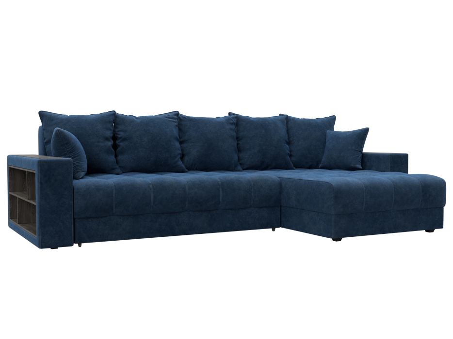 Диваны угловые в гостиную, Диван угловой с декором и полкой Лига-050 НПБ, велюр BRUT 