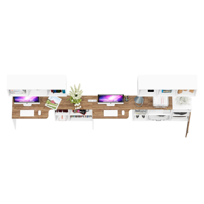 Домашние кабинеты, Мебель для домашнего офиса Лидер-8 из столов-трансформеров с навесными полками и тумбы с нишей