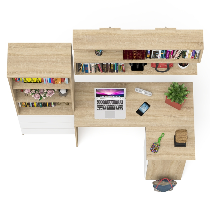 Домашние кабинеты, Рабочее место с угловым столом Мори МС-16 правым со стеллажом и полкой