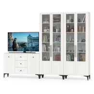 Стенки для гостиной, Широкий стеклянный шкаф и тумба-комод Валенсия № 111