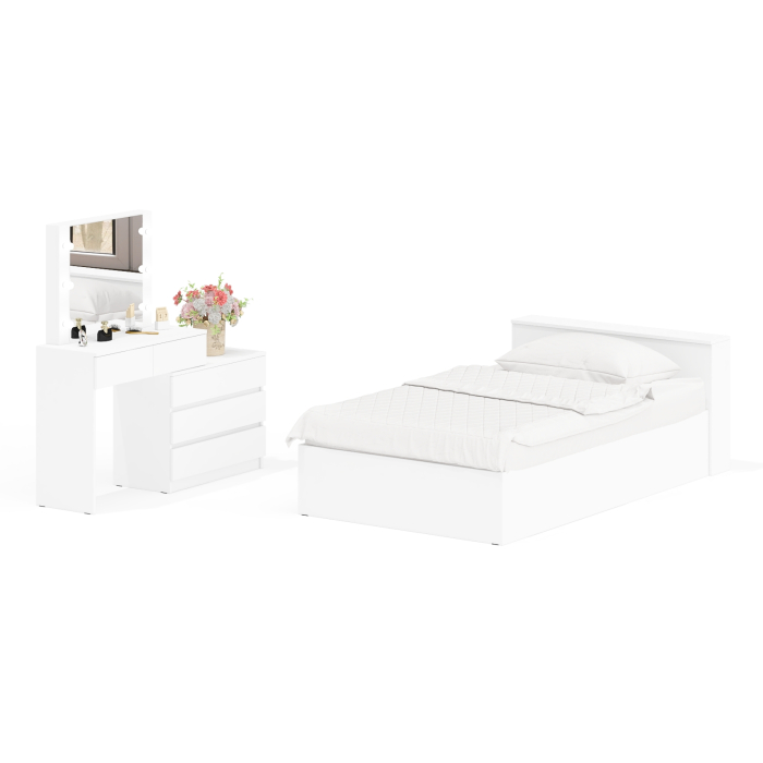 Спальные гарнитуры, Столик туалетный с лампочками 110 с полутораспальной кроватью с ящиками Ксения 1200