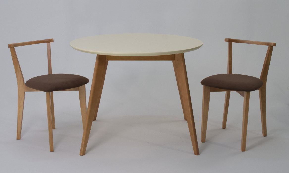 Обеденные группы, Стол Сканди К 100 натур/слоновая кость со стульями Франк натур велюр коричневый