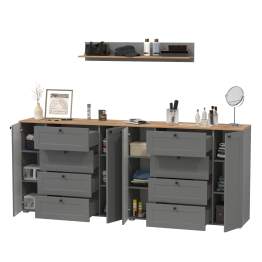 Остин открытая полка и два комода с дверками и ящиками