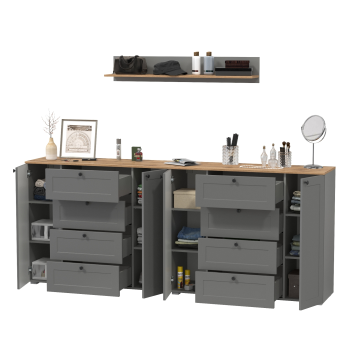 Прихожие, Остин открытая полка и два комода с дверками и ящиками