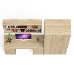 Платяной шкаф две двери Мори МШ800.1 с компьютерным столом и полкой навесной