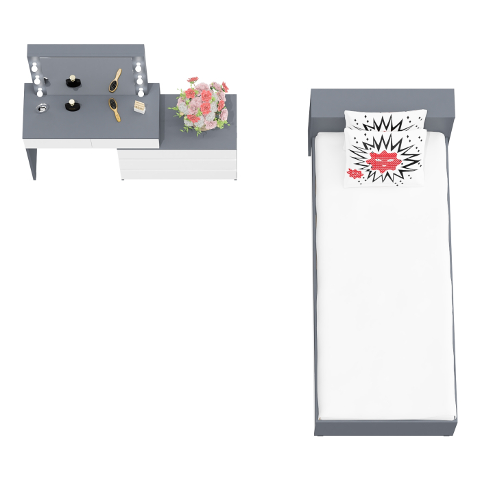 Спальные гарнитуры, Стол косметический с подсветкой 110 с кроватью с выдвижными ящиками Ксения 900