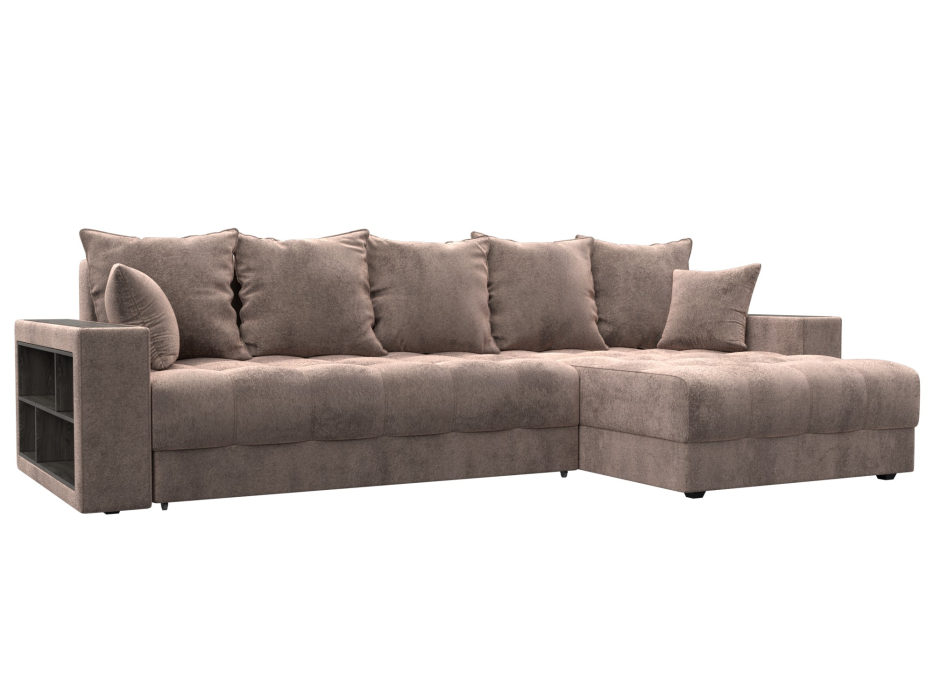 Диваны угловые в гостиную, Диван угловой с декором и полкой Лига-050 НПБ, велюр TOWER