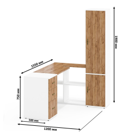 Тумбочка с выдвижными ящиками и письменный стол Лидер-8 с узким шкафом пять полок 22Б