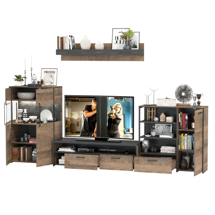 Стенки для гостиной, Стенка в гостиную с подсветкой в стиле лофт Трувор № 53