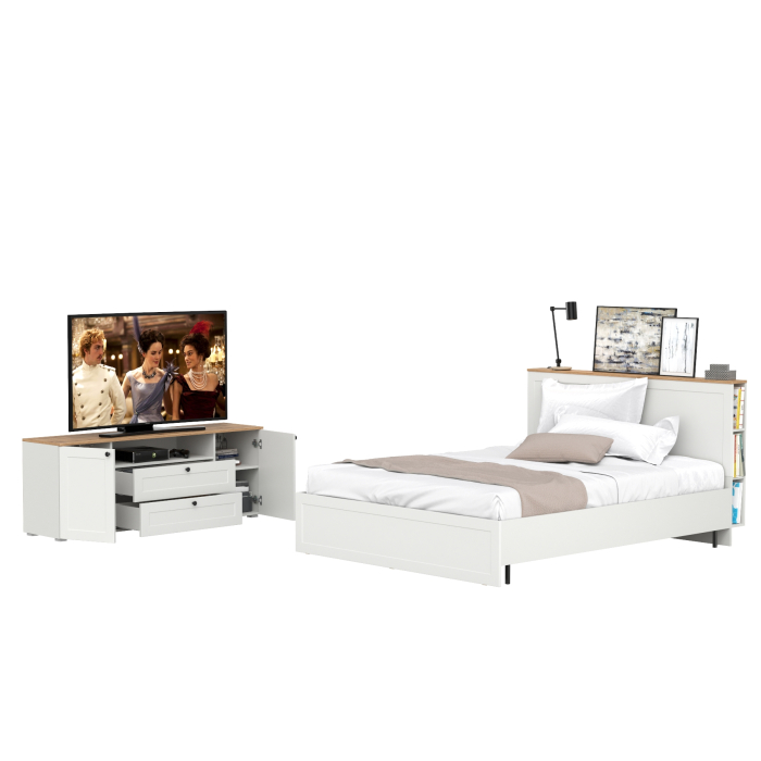 Спальные гарнитуры, Тумба под ТВ Остин и двуспальная кровать Остин 11.53