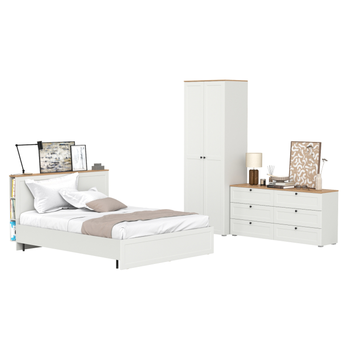 Спальные гарнитуры, Мебель для спальни из шкаф-комода для одежды и белья с кроватью 11.53 ортопедом и комода 16.240