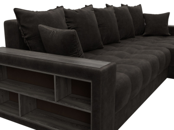 Диван угловой с декором и полкой Лига-050 НПБ, велюр BRUT 