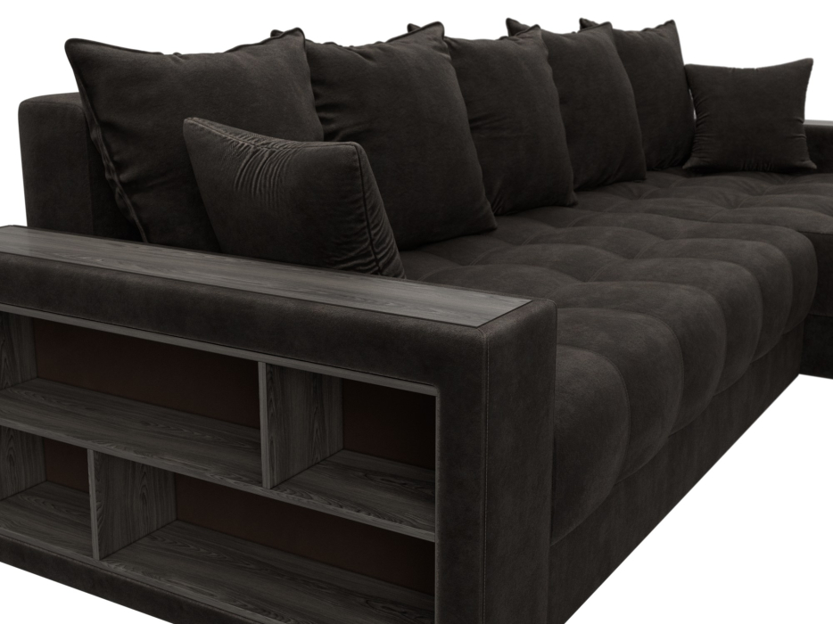 Диваны угловые в гостиную, Диван угловой с декором и полкой Лига-050 НПБ, велюр BRUT 