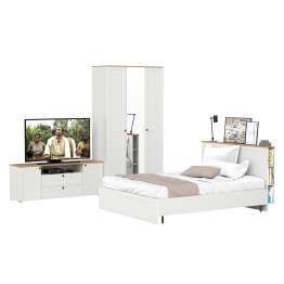 Спальня из кровати Остин 11.53 с основанием 1600 и 3-х дверного шкафа для одежды и ТВ-тумбы 16.47