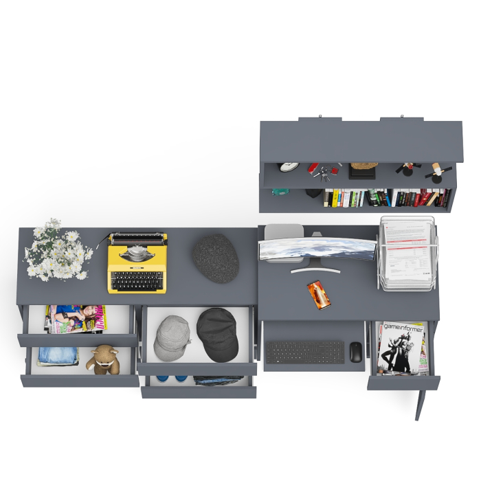 Домашние кабинеты, Широкий комод Мори МК1200.6 с письменным однотумбовым столом МС-1 правый и полкой на 900