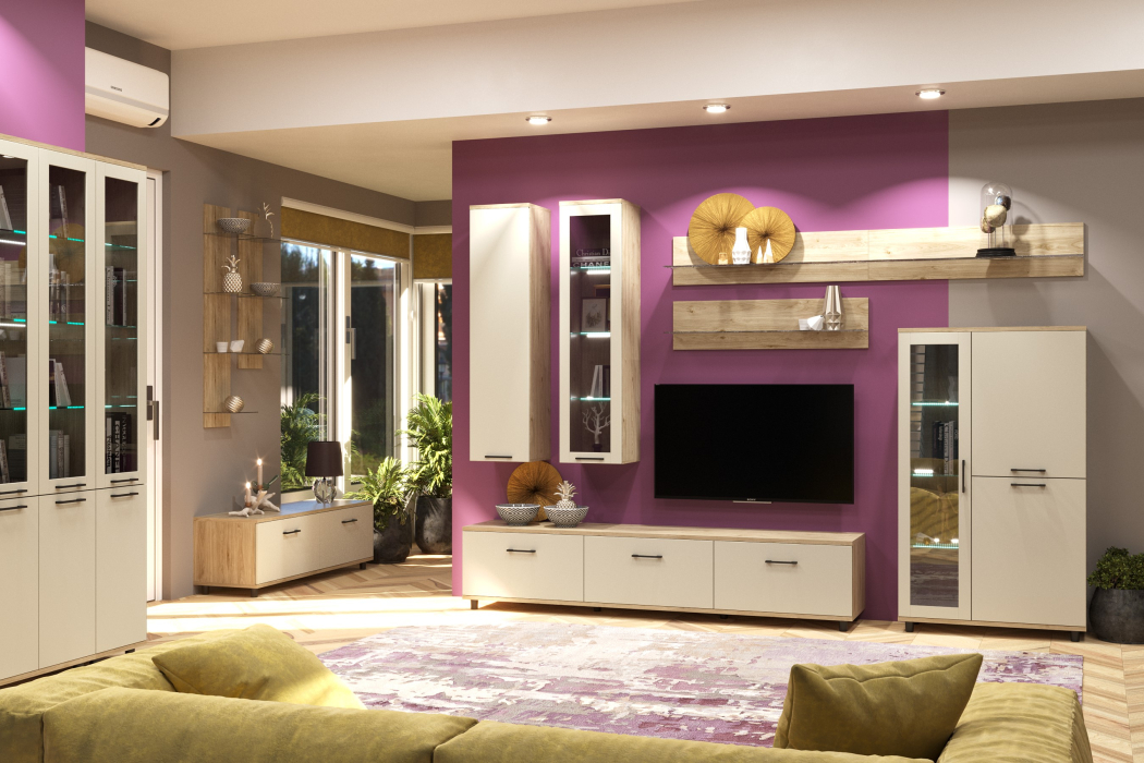 Стенки для гостиной, Модульная гостиная Грейс композиция 8  Гикори Джексон Светлый