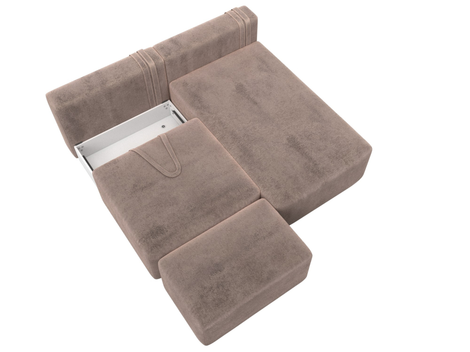 Диваны угловые в гостиную, Диван угловой модульный с пуфом Лига-060 НПБ угол универсальный, велюр TOWER